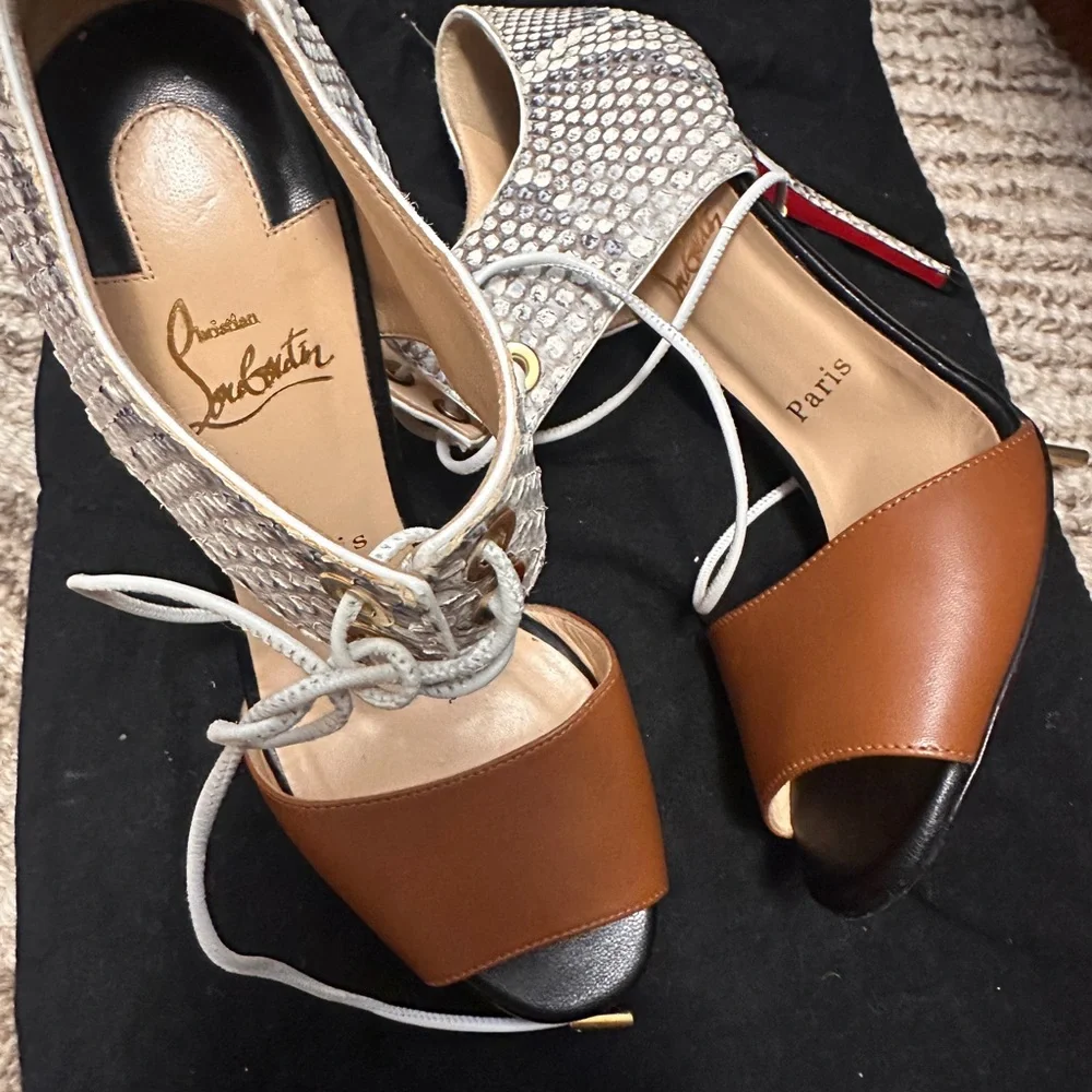 Christian Louboutin Snakeskin and Brown Heels - Picture 2 of 6